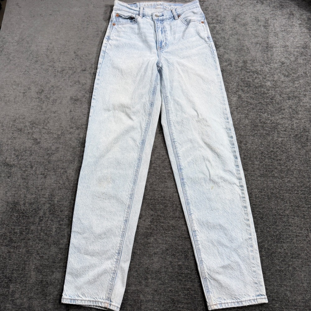 American Eagle Highest Rise Baggy Straight Jeans Light Wash Blue Size 00 STRIGID